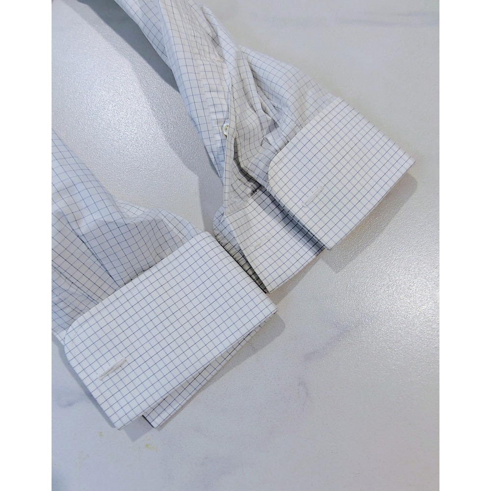 Borrelli Napoli French Cuffs Dress Shirt Mens Plaid 16 Made In Italy - Picture 6 of 13
